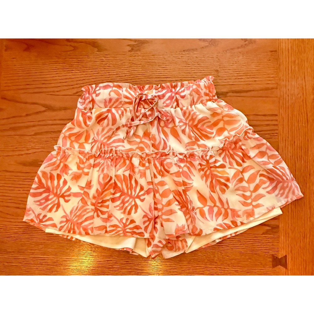 Kendall + Kylie Skort XS Coral Tropical Ruffle Tiered Smocked Boho Festival